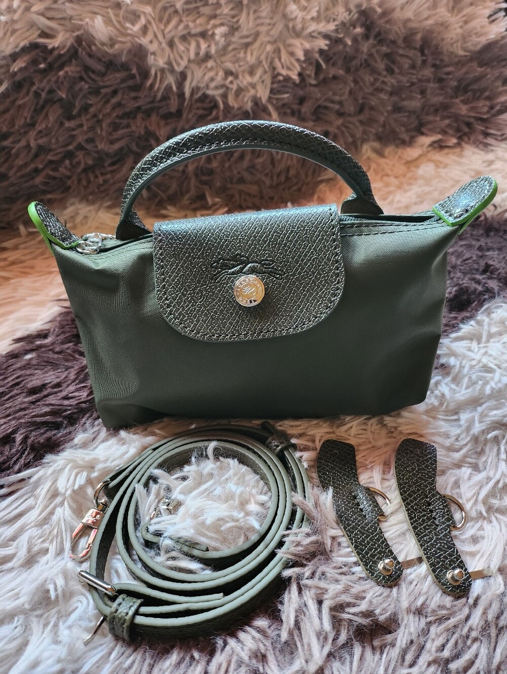 Longchamp Forrest Green Color Mini Bag with Removable Strap NWT